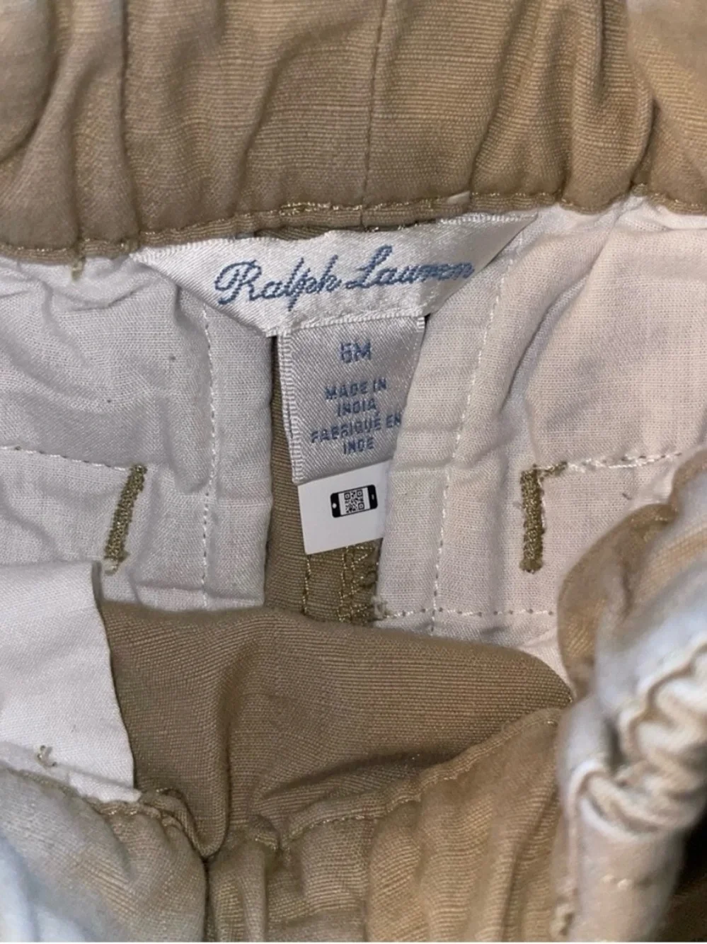 Boys 6M Ralph Lauren Tan Cargo Shorts with Navy Drawstring! Pre Loved